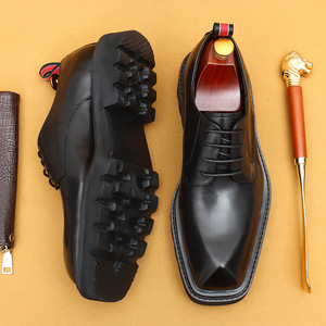 Zapatos casuales de negocios para hombre - Cuero genuino - Diseño retro británico con punta cuadrada - Diseño con altura aumentada - Product Image 2