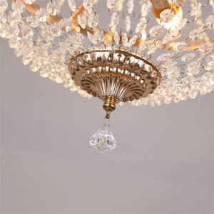 Lustre Suspendu Acrylique Français Moderne de Luxe, Grand et Long, Rond, à LED pour Haut Plafond, avec Petits Cristaux, Doré ou Argenté - Product Image 4