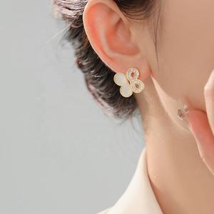 High-End Women's Geometric <b>Stud</b> Earrings S925 <b>Silver</b> Gold Plated Zircon New Irregular Design Trendy Style Versatile Light - Product Image 2