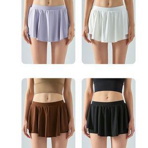 Pabrik asli Logo kustom gaun pendek Yoga kering cepat 2 lapisan dengan celana garis Puffy ROK latihan kebugaran untuk wanita anak perempuan - Product Image 2