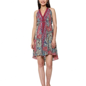 Vestido Corto de Seda para Mujer, Vestido de Verano Informal sin Mangas, Mini Vestidos de Tirantes con Estampado Floral - Product Image 1