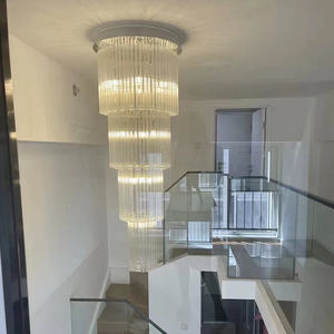 โคมระย้าคริสตัลติดเพดานหลายชั้นแบบดูเพล็กซ์หรูหราดีไซน์เนอร์สำหรับบันไดบ้านโรงแรมเพดานสูง - Product Image 5