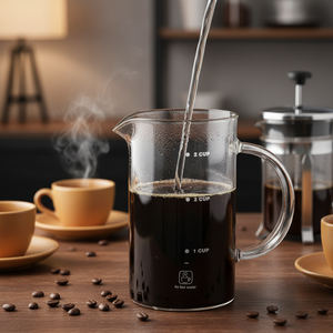 Cafetière à piston de luxe moderne et écologique, en <span class=keywords><strong>verre</strong></span> transparent avec échelle graduée, pour café et thé vert - Product Image 1