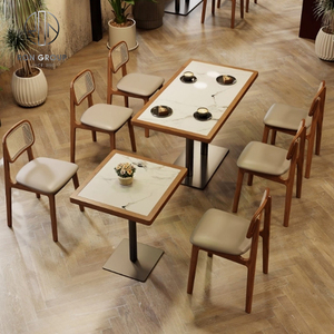 طاولة حديثة مربعة الشكل من خشب الراتان بإطار رخامي لمطعم البيتزا طاولة أثاث ومقهى - Product Image 3