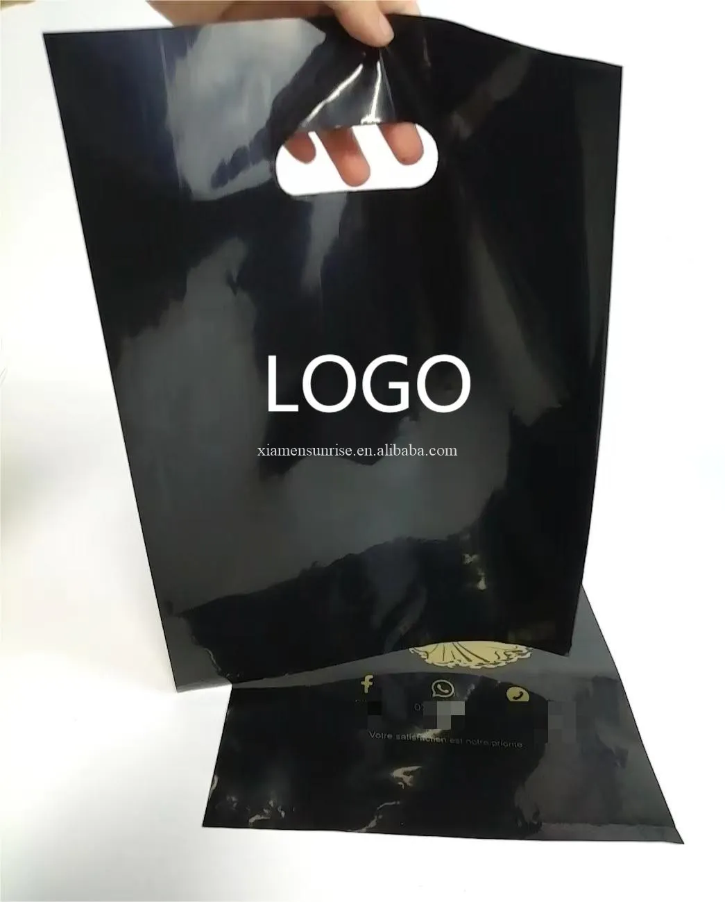 Hot Sale Black Opvouwbare Plastic Tassen Custom Plastic Boodschappentas Pp Glossy Plastic Bag Shopping Custom Logo