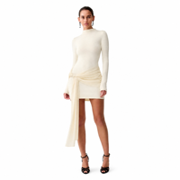 Robe pull moulante en maille à col montant pour femme, avec détail drapé et nœud latéral, vente en gros, prix d'usine - Joydressing