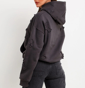 Áo nỉ nữ thêu chữ thập than cổ điển Y2K Áo chui đầu giản dị thời trang dạo phố Gothic - Product Image 4