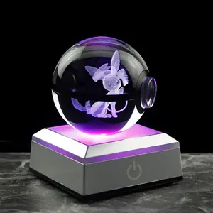 Dropshipping K9 crystal Poke mon Go 3D Ball custom 3d logo Crystal Led Poke ball with led base