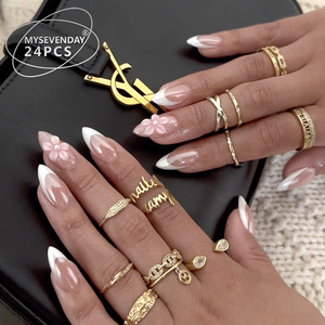 <span class=keywords><strong>Faux</strong></span> <span class=keywords><strong>Ongles</strong></span> Détachables 3D Perle Fleur Style Français Classique Blanc, 24 Pièces, Vente Chaude Transfrontalière - Product Image 2