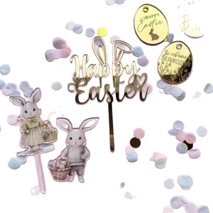 ท็อปเปอร์เค้กอะคริลิกรูปกระต่ายอีสเตอร์น่ารัก พร้อมน้ำผึ้งและความหวาน สำหรับตกแต่งเค้กในงานปาร์ตี้อีสเตอร์ - Product Image 5