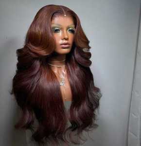 Parrucca Frontale in Pizzo HD 4x4 13x6 con <span class=keywords><strong>Capelli</strong></span> Vergini Umani Marrone <span class=keywords><strong>Scuro</strong></span>, Densità 200%, Attaccatura <span class=keywords><strong>Naturale</strong></span>, Senza Colla, Nodi Invisibili, Onda Morbida - Product Image 2