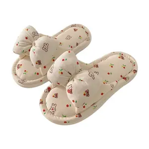 Ladies Linen Cotton Slippers Indoor Home Open Toe Women's Slippers Fashionable and Cute Rabbit Printing slippers