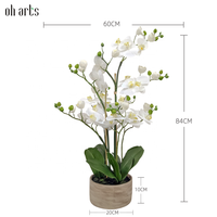 Oh Arts Plantes d'orchidées artificielles de qualité supérieure, orchidées réalistes au toucher réel dans un vase en ciment, orchidée Phalaenopsis blanche réaliste