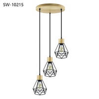 Lámpara Colgante Moderna Nórdica de 3 Luces, 220V E27, Color Negro, Jaula de Hierro, para Comedor, Cocina, Metal y Madera