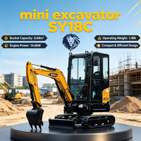 Mini-excavatrice compacte SANY SY18C haute performance, 1,98 t, 14,6 kW, 0,04 m³, excavatrice sur chenilles pour jardin, ferme, travaux en espace restreint