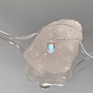 Double Layered <b>Heart</b> Moonstone Necklace S925 Sterling Silver Gradient Gem Clavicle Chain <b>Sweet</b> Luxury Gift Jewelry - Product Image 3