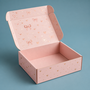 Caja de Cartón Corrugado Impresa Personalizada al por Mayor, Impresión a Todo Color en el Interior y Exterior, Caja de Regalo con Lazo Rosa y Corazón - Product Image 1