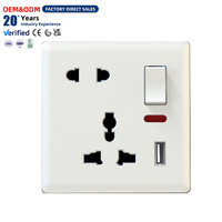 Prise multifonction blanche 86 Type avec interrupteur, 1 module, 5 broches, avec voyant néon et port USB, pour usine OEM, vente en gros