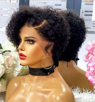 Perruques Lace Front en Cheveux Humains du Vietnam, Couleur Noir Naturel, Ondulation Water Wave, Coupe Pixie Courte, Pré-épilées, Nœuds Blanchis
