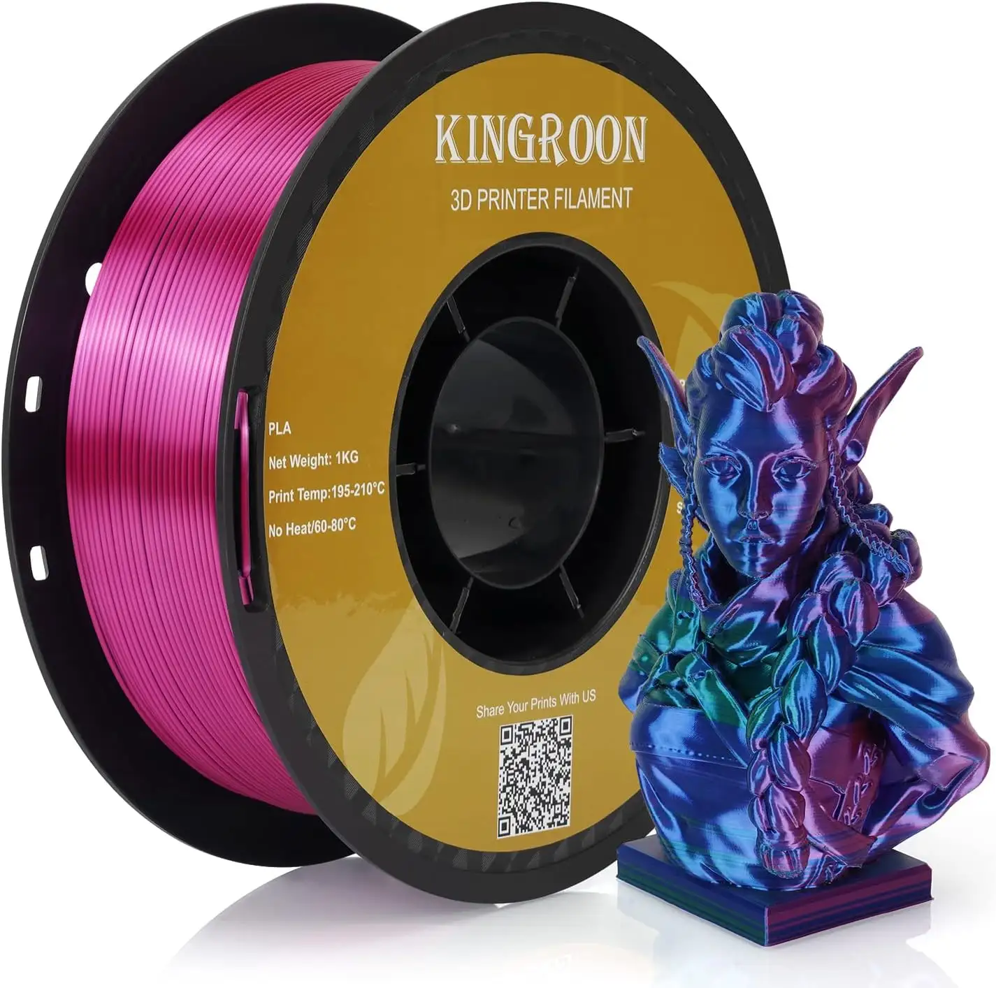 公式KINGROONTri-Color Pla Silk3Dプリンターフィラメント1KG Plaフィラメント1.75mm FDM Impresora3Dプリンター用