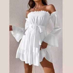 เดรสฤดูร้อนลดราคาสุดฮอตสำหรับผู้หญิง ดีไซน์เซ็กซี่น่ารัก คอปาด/เปิดไหล่ข้างเดียว ผ้าฝ้าย ชุดมินิเดรสชายหาดสำหรับสุภาพสตรี - Product Image 6