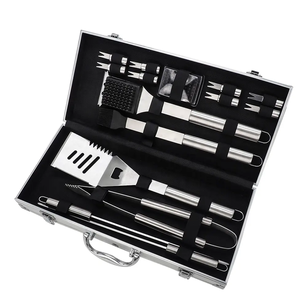 Vendita calda 16 pezzi Barbecue Extra lungo BBQ Tools accessorio Set di strumenti per Barbecue in acciaio inossidabile con custodia in alluminio