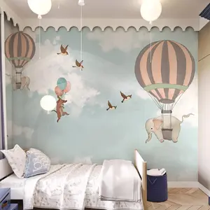 Blue Sky Hot Air Balloon Animal Wallpaper Children's Room Wallpaper Boys And Girls Bedroom Wall Covering Warm Simple Mural