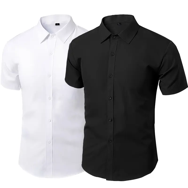 Custom Logo Plus Size Men's Short Sleeves Summer Work Shirts Vintage Oversized Blank Plain White Black Shirts