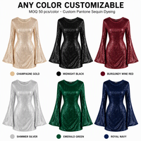 Fabricant de robes de soirée à sequins personnalisées, robe moulante pour femme, mini, col rond, manches longues évasées, robe de soirée à lacets dans le dos