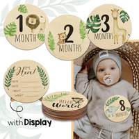 Safari Animaux Nouveau-né Cartes Milestone en bois Cadeau de douche de bébé Disques en bois mensuels Hello World Milestone Grossesse