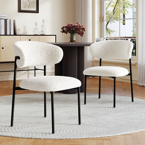 Silla de Comedor Moderna, Ecológica, Impermeable, Tapizada, con Patas de Metal, Asiento y Respaldo de Gamuza Blanca, para Hogar u Oficina - Product Image 1