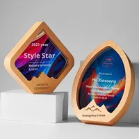 Trophée en cristal 2025, personnalisé, en bois massif, créatif, récompense annuelle pour les employés exceptionnels, récompense commémorative pour l'équipe, médaille triangulaire