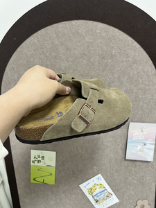 Zoccoli in Vera Pelle Scamosciata con Suola in Sughero, <span class=keywords><strong>Ciabatte</strong></span> Regolabili con Fibbia, Scarpe <span class=keywords><strong>Ortopediche</strong></span> Piatte Casual, Logo Personalizzabile Disponibile - Product Image 4