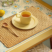 Sets de table rectangulaires en bambou tressé de style japonais, écologiques, réversibles, style rustique, dessous de verre, napperons de table essuyables