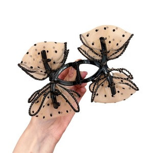 Mesh <b>bow</b> hair <b>clip</b>, polka dot black, high-end women's new half-up hair <b>clip</b>, elegant chain shark <b>clip</b> - Product Image 5