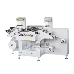 RTMQ-350 flatbed roll to reel self sticker label digital flat bed die cutting machine with punching laminating slitting