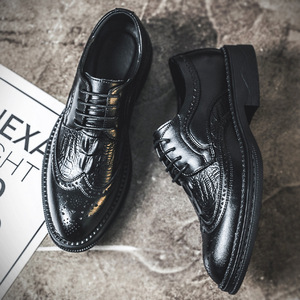 Zapatos de Vestir Formales Negros de Cuero con Cordones y Punta Puntiaguda para Hombre, Estilo Británico Coreano, Zapatos de Moda para Novio de Boda - Product Image 2