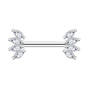 Vente en gros de bagues de piercing pour tétons en acier inoxydable 316L avec zircon cubique marquise, accessoires de bijouterie - Product Image 1