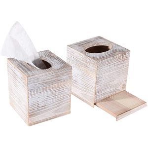 Rustic Square wood napkin holder Wooden Tissue Box Cover With Slide-out Bottom Panel