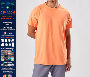 T-shirts en tricot pour hommes, tendance, avec logo imprimé OEM, couleur <span class=keywords><strong>orange</strong></span>, coupe ample, tissu lourd en coton 185 g/m², pour hommes - Product Image 1