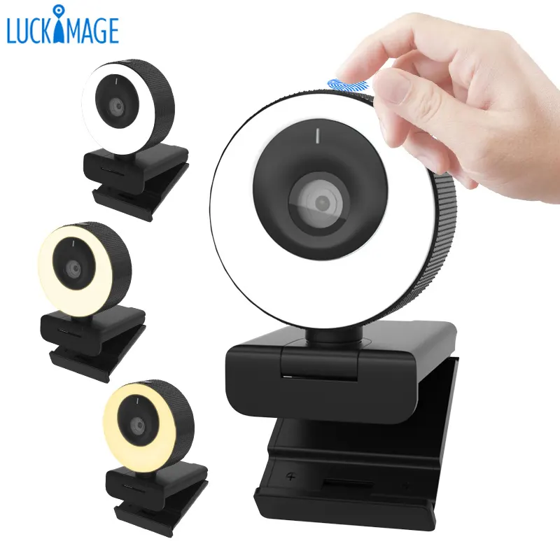 Luckimage ضبط مصباح مصمم على شكل حلقة سائق مجانا كاميرا كاميرا الويب 60fps كاميرا ويب 1080p usb كاميرا ويب