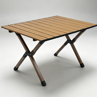 Table de camping pliante portable à plateau roulant YXT-001 en acier au carbone galvanisé résistant à la rouille, plateau en lattes de bois 60x60cm