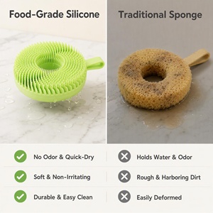 Silicone Circular Body Scrubber <b>Brush</b> Soft <b>Shower</b> Bath <b>Brush</b> Kids Adults Antibacterial Gentle Exfoliation Easy Clean - Product Image 3