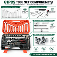 Jeu de clés à douilles en acier à haute teneur en carbone de 61 pièces, avec cliquet à entraînement quart et demi-tour, kit d'outils combinés pour réparation automobile