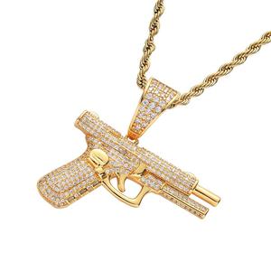 <span class=keywords><strong>Collana</strong></span> Hip Hop da <span class=keywords><strong>uomo</strong></span> alla moda <span class=keywords><strong>placcata</strong></span> in <span class=keywords><strong>oro</strong></span> con pistola ghiacciata CZ con ciondolo a pistola con ciondolo in zircone Chic per matrimoni e feste - Product Image 3