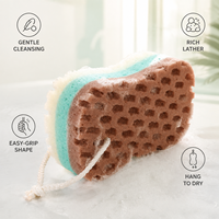 Éponge de bain 3 couches en gros avec corde de suspension, éponge exfoliante douce pour le corps pour adultes et enfants, couleur personnalisée OEM ODM, lots en vrac