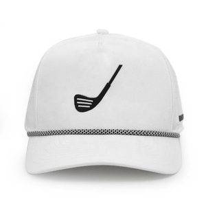 Gorras de golf impermeables de secado rápido de 5 paneles personalizadas, gorra Snapback ajustable Lazer con agujero perforado, gorra de golf azul marino con escritura lateral - Product Image 4