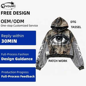 Youmi Tùy Chỉnh OEM Dịch Vụ Mùa Đông Pháp Terry Quá Khổ 500G Cắt Kỹ Thuật Số Dtg In Vá Làm Việc Mặt Trời Faded Axit Rửa Tua - Product Image 1