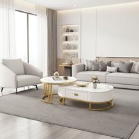 Table basse ovale en pierre de luxe contemporaine avec rangement, satisfaction garantie, mobilier haut de gamme