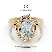 Bague en moissanite ovale 2 carats, couleur D, pureté VVS1, sertie à griffes, en argent S925 plaqué or 18 carats, bijou minimaliste de haute joaillerie